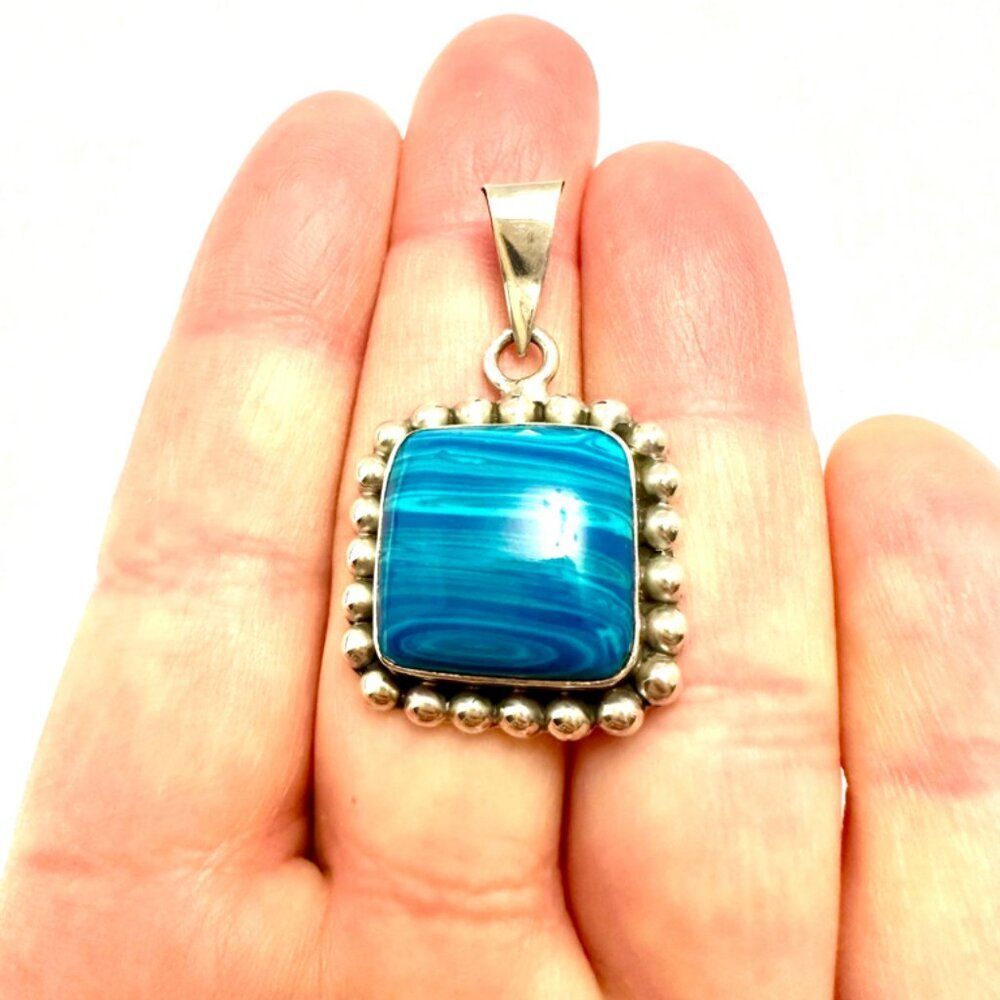 Blue Botswana Agate Gemstone Vintage Handmade 925 Silver Pendant - Picture 2 of 3